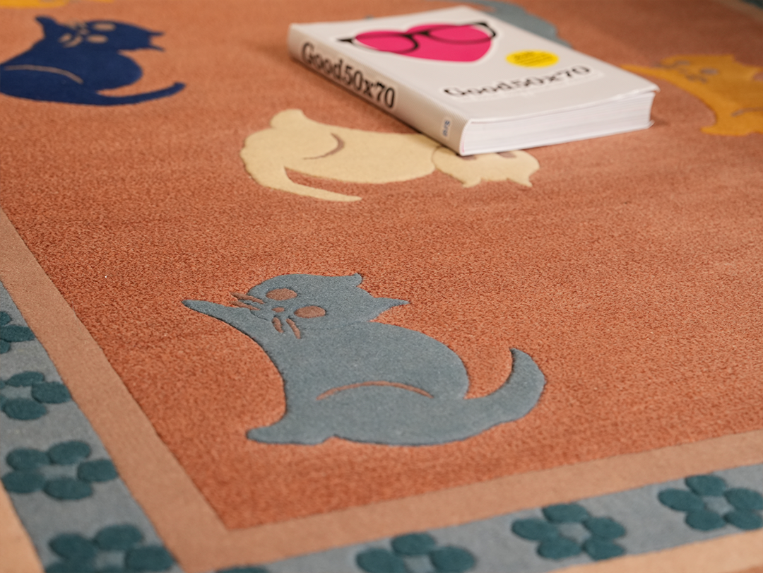 Many cats| Vintage Knot Wool Rugs